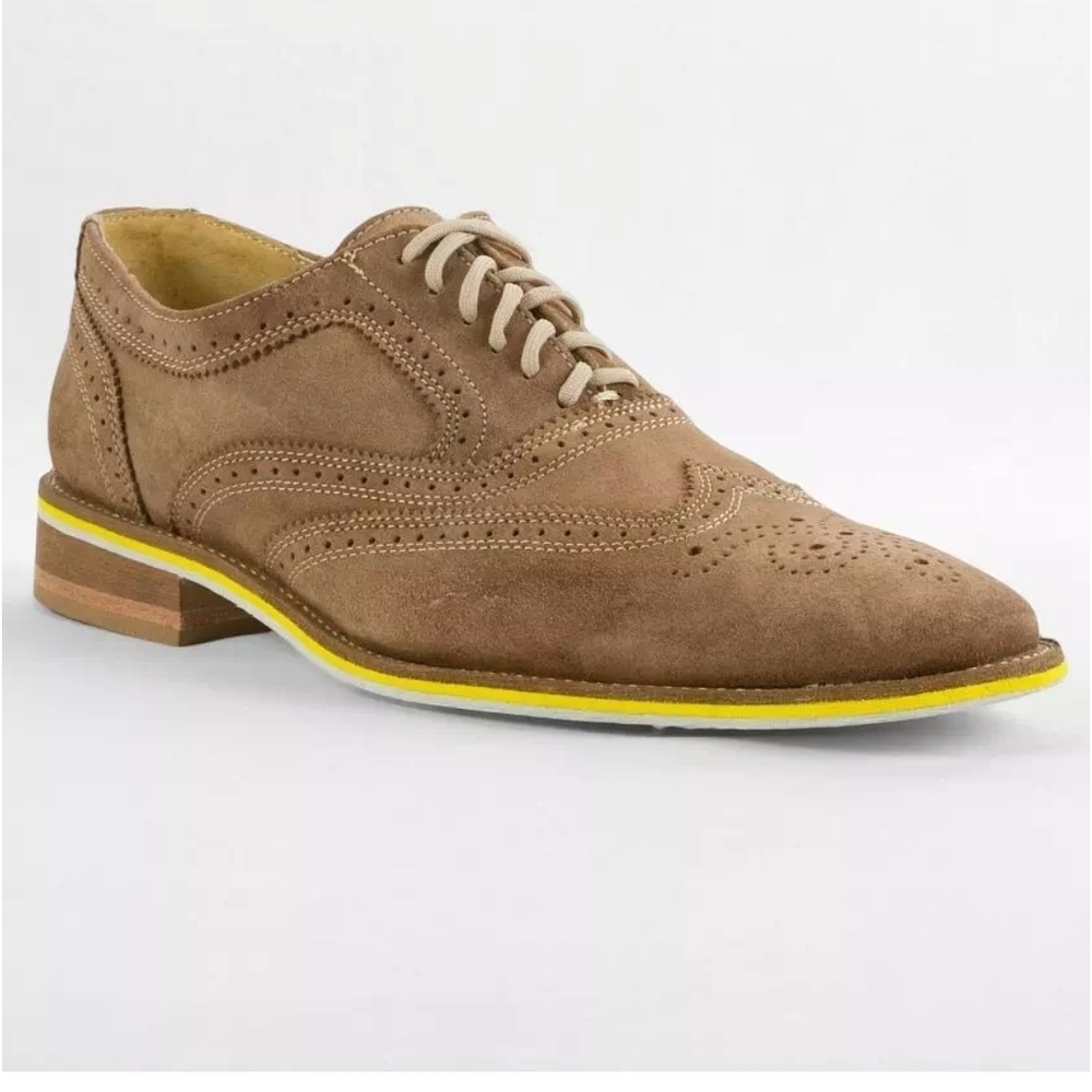 GIORGIO BRUTINI Wingtop Suede Leather Oxford. Camel. Size 13